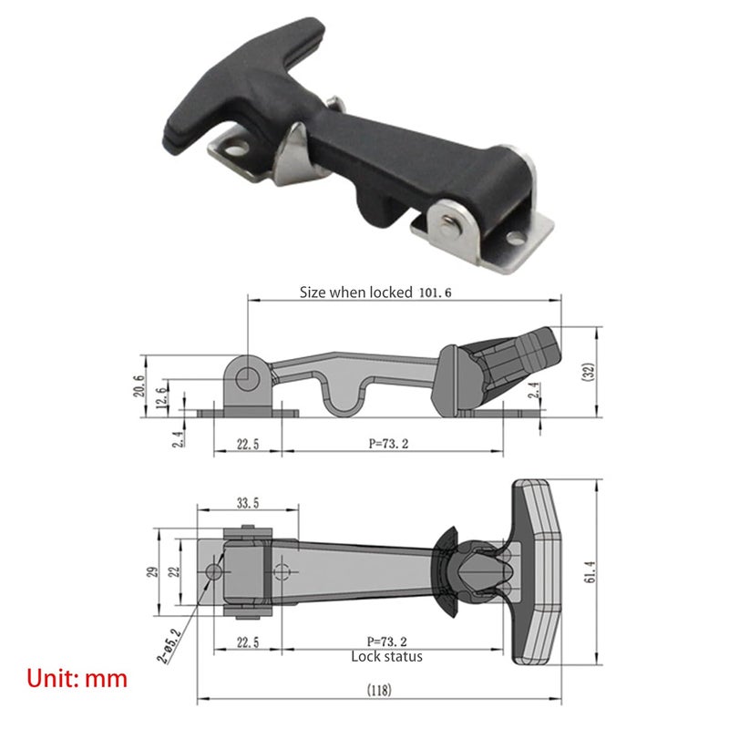 PDETVEO 4.6'' Rubber Flexible T-Handle Draw Latches, Black Rubber Hood Machine Draw Latches with Brackets for Tool Box, Boat, Cooler, Golf Cart, Machine Equipment, 2pcs - Image 3
